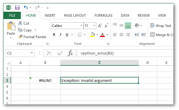 Python errors reported in Excel.