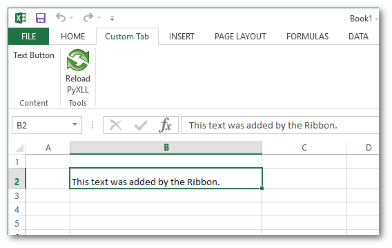 Custom Excel ribbon defined in XML.