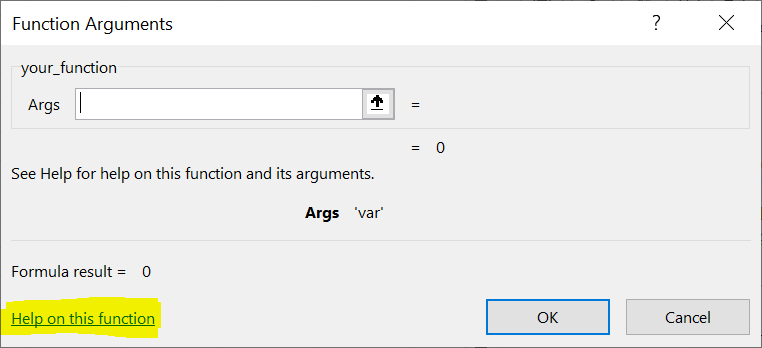 Function documentation help topic set to a URL