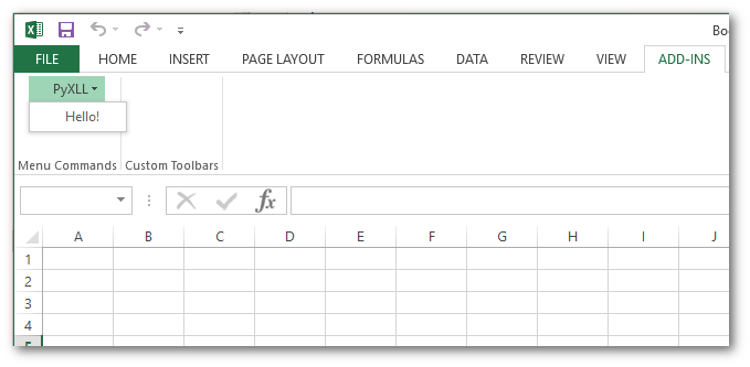 Bind Python functions to Excel menu items.