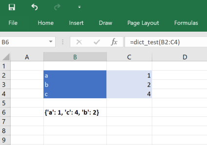 Pass dictionaries between Python and Excel