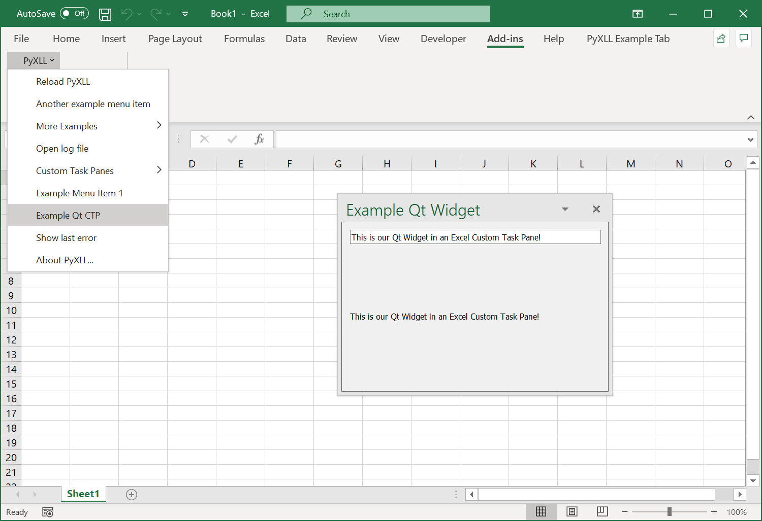 A Python Qt5 widget in an Excel custom task pane