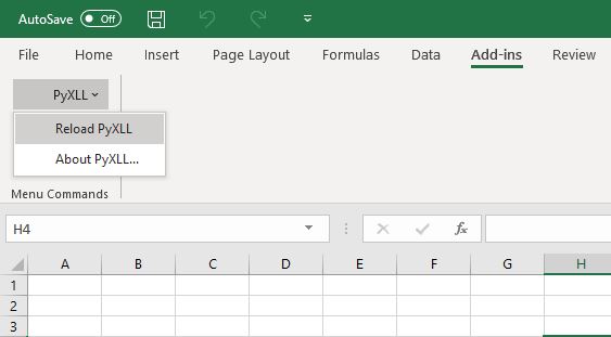 Reload PyXLL from the Add-Ins menu