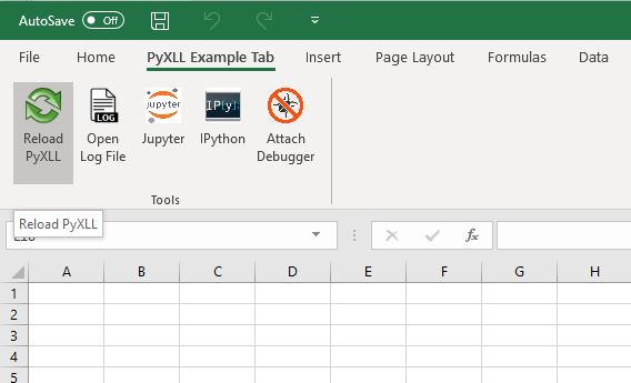 Reload PyXLL from the ribbon