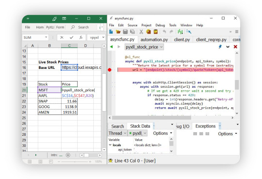 Debug Python functions running in Excel with any Python IDE