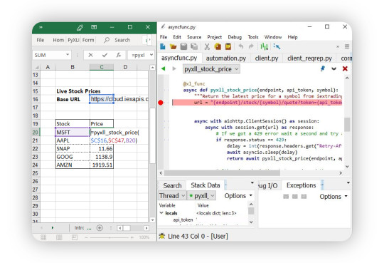 Debug Python functions running in Excel with any Python IDE