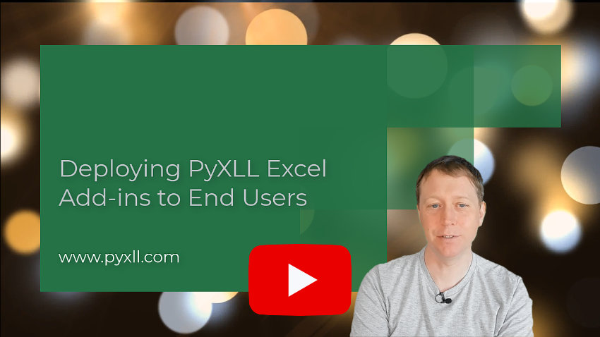 Deploying Python Excel PyXLL add-ins